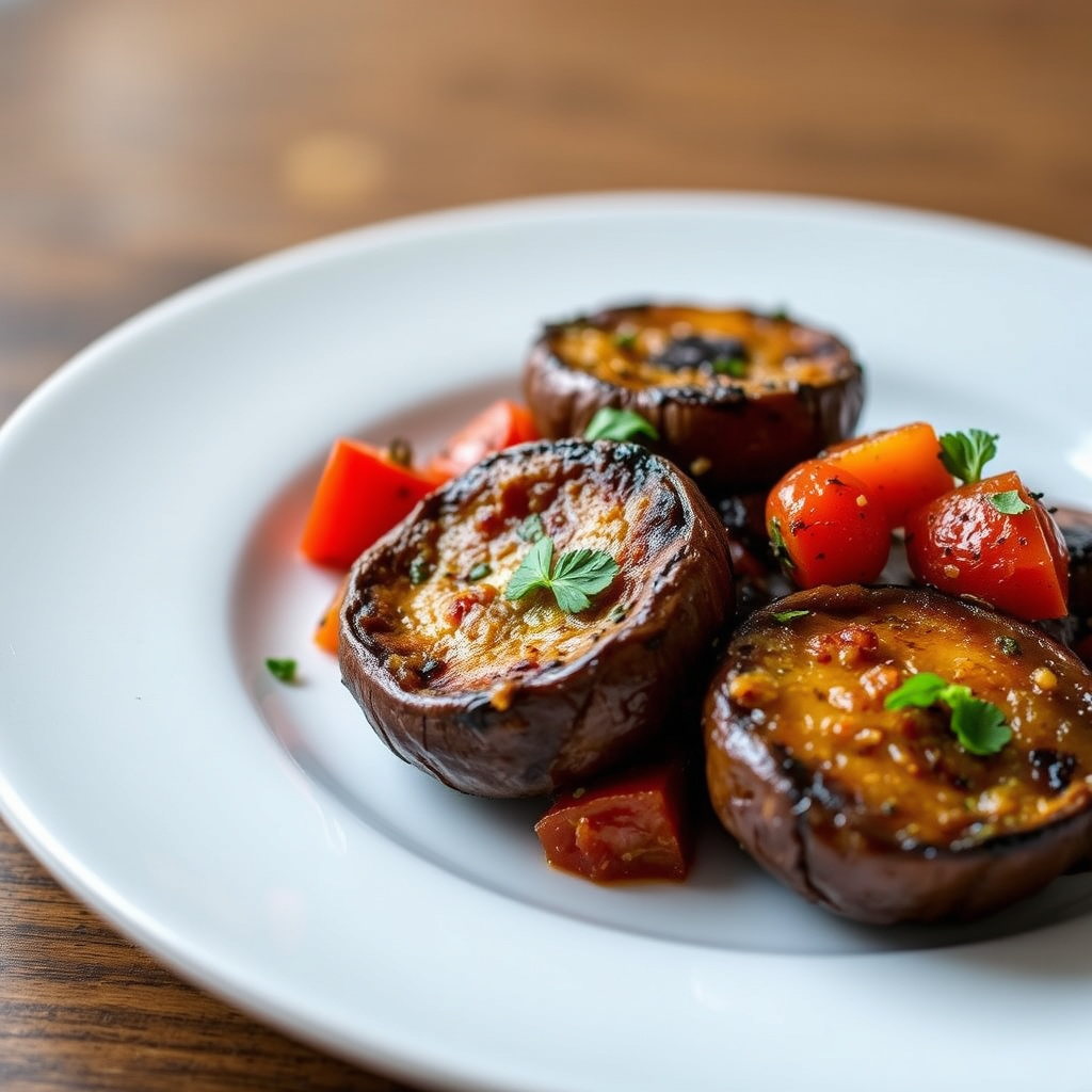 Røkte portabellaputer og tomater