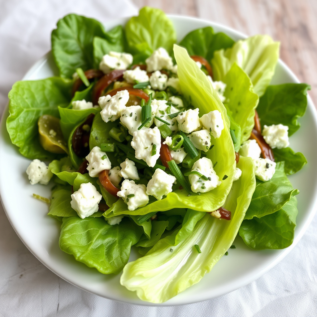 Romaine-salat med gressløk og blåmuggost
