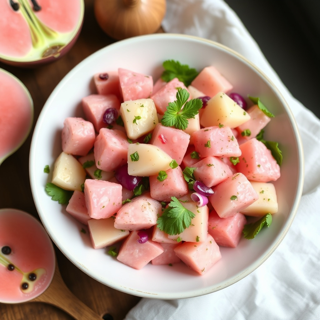Rosa potetsalat med rødbeter