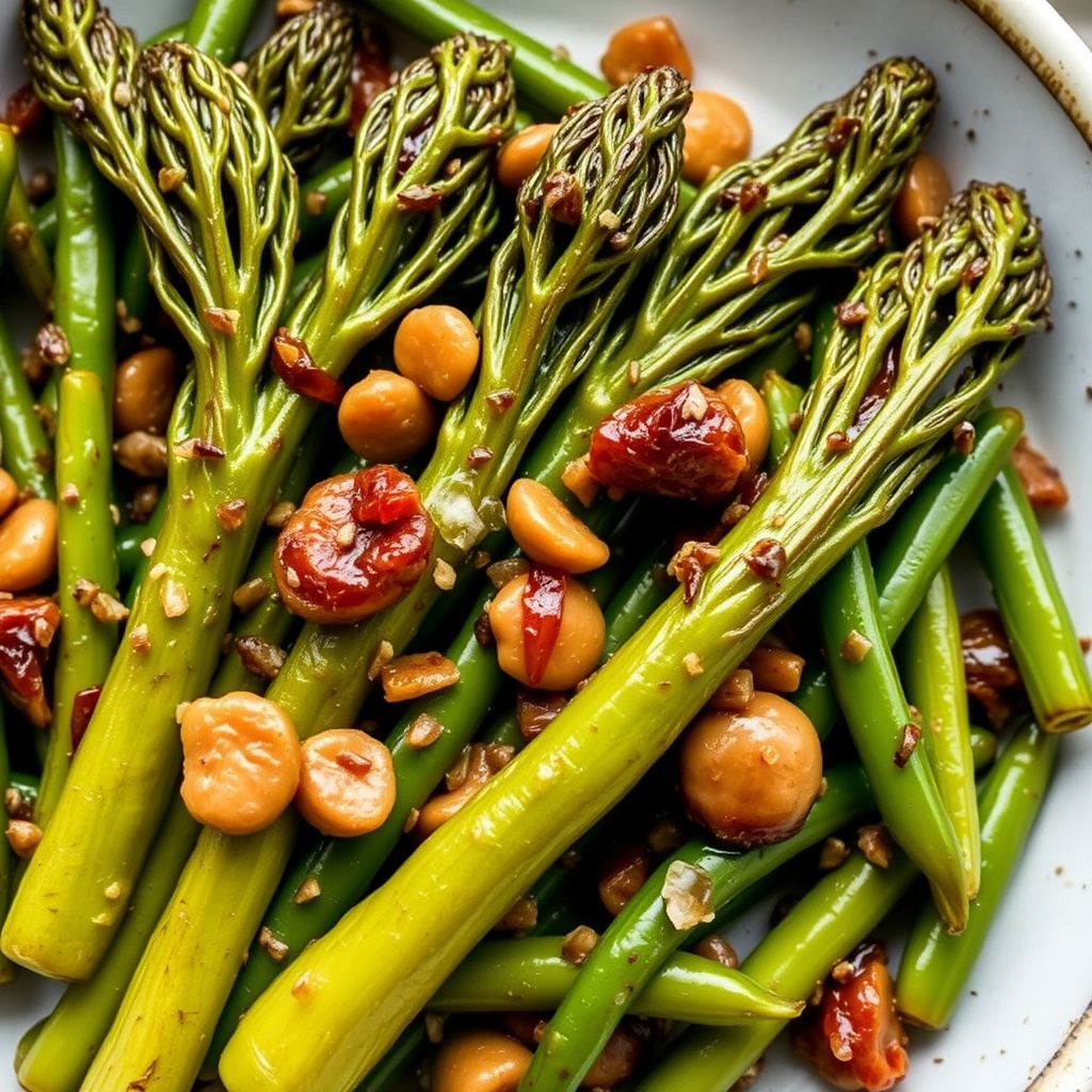 Røstet broccolini og grønne bønner
