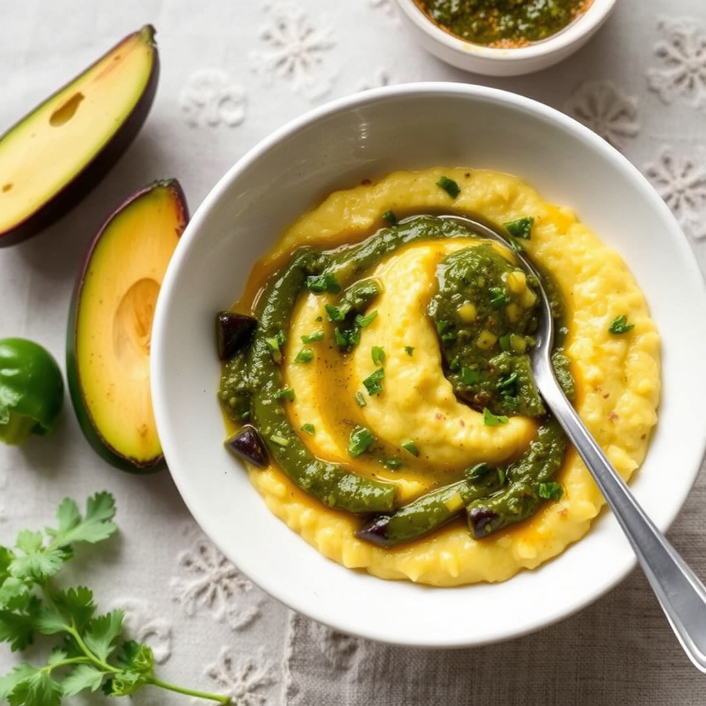 Røstede gresskarkjerner av gul paprika og røstet poblano-saus