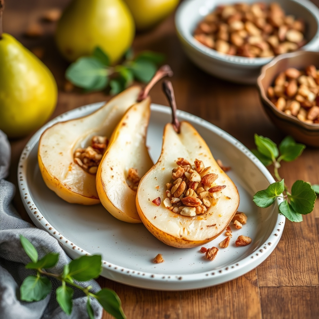 Røstede pærer med mandelknas