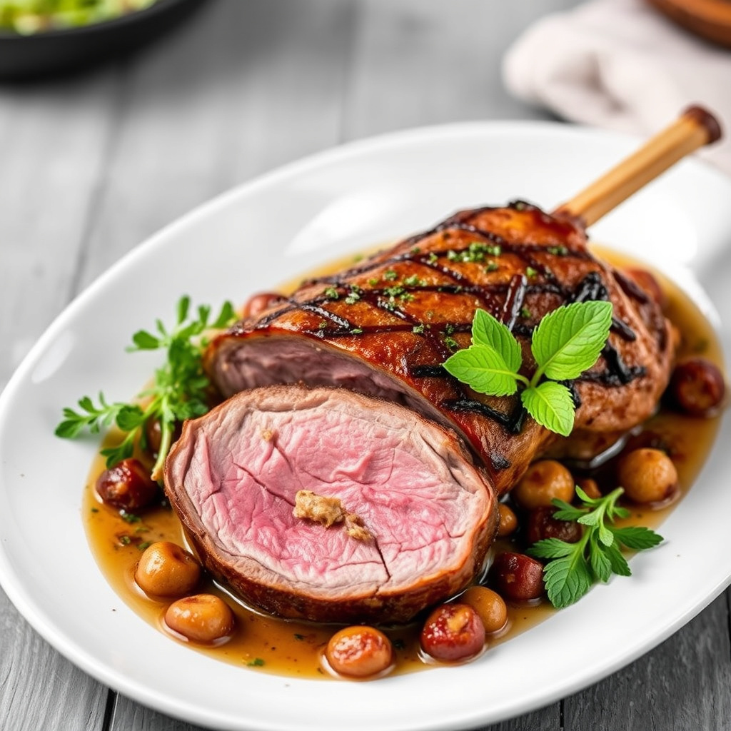 Rostet lammelår med ingefær og mynte