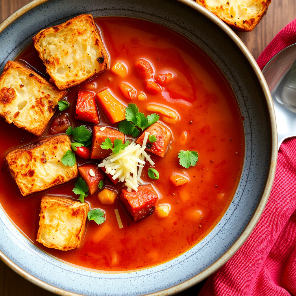 Rostet rotgrønnsakssuppe med grillede ostekroutoner