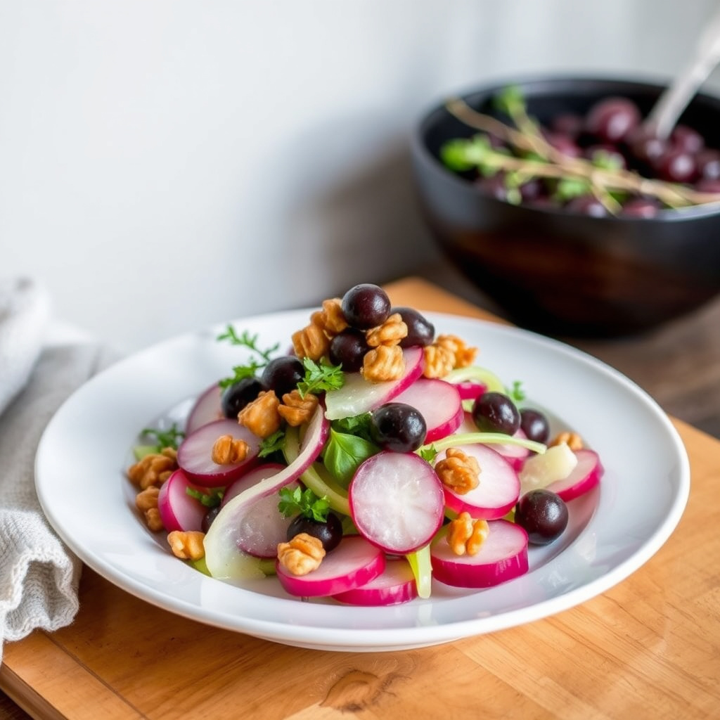 Rouget på sellerirotsalat med valnøtter og oliven