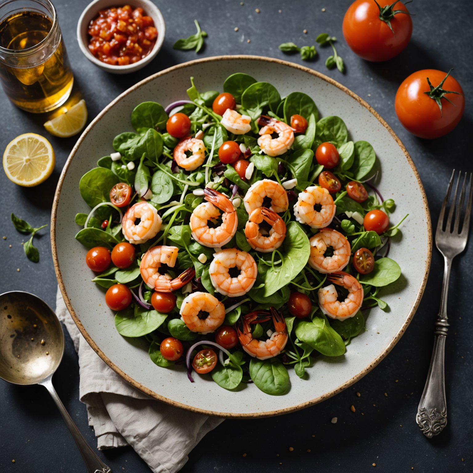 Røyket rekesalat med røyket tomatvinaigrette