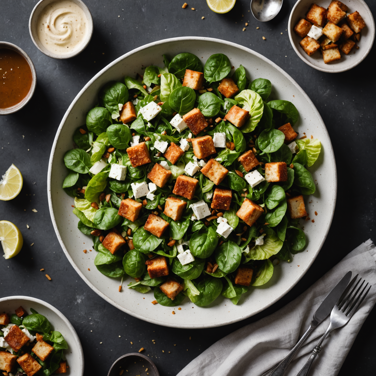 Røykfylt Caesar-salat med chilipølsekrutonger