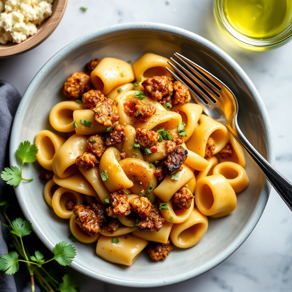Safranstekt hvitløk-cavatelli med marsala-brunt smør