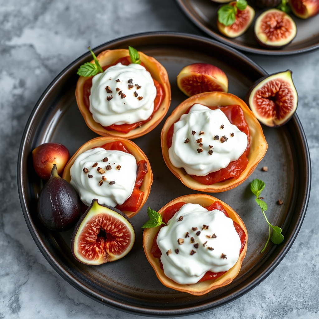 Salamikopper med pisket honningricotta og fiken