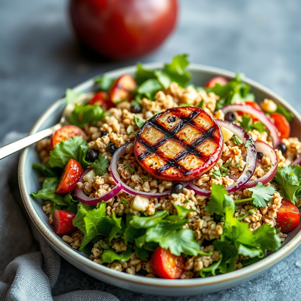 Salat med knust hvete og grillet rød løk