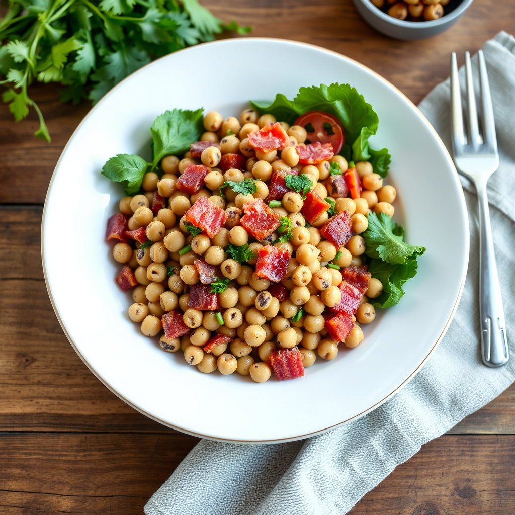 Salat med svarte øyne-bønner og kanadisk bacon