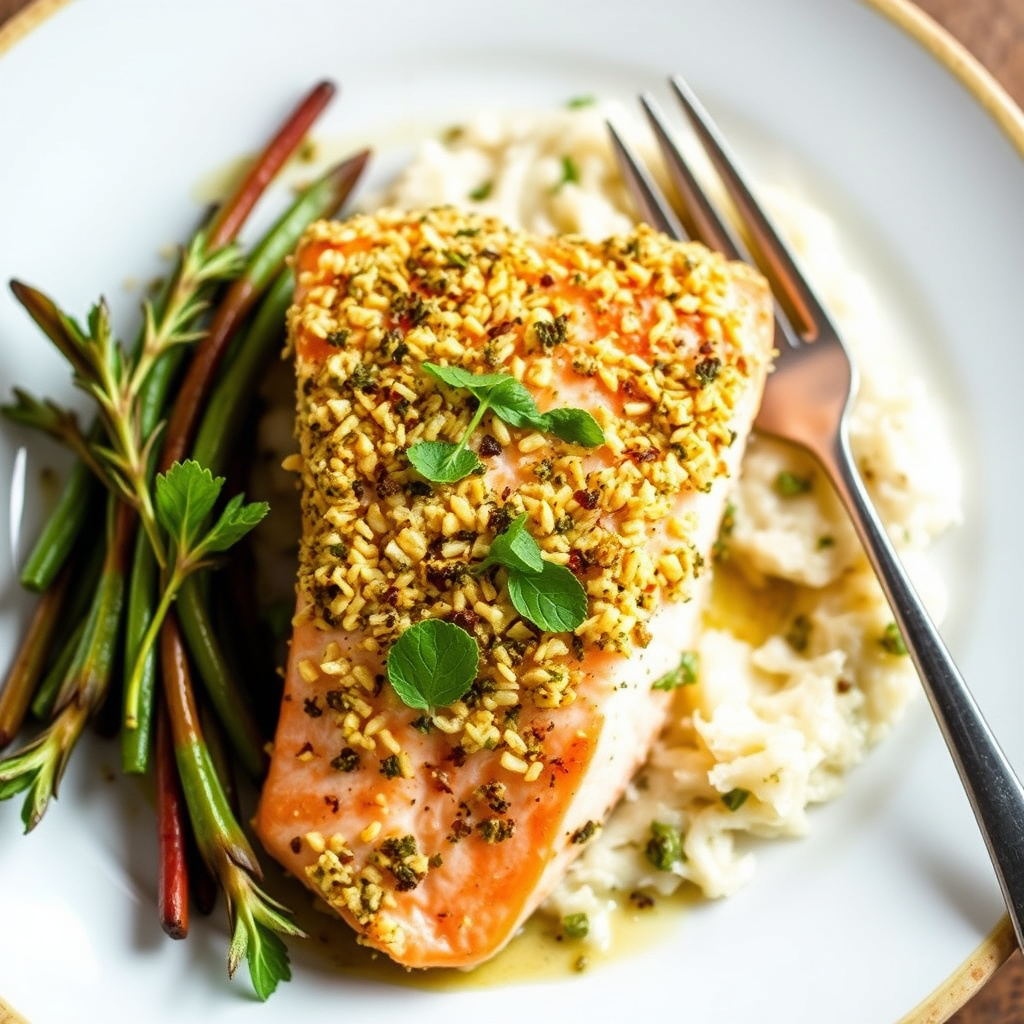 Salmakraftet med artisjokk og myntedressing