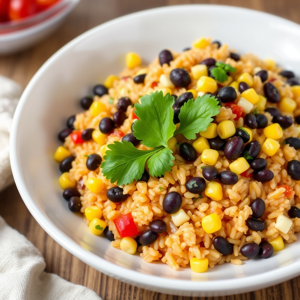 Salsa ris med svarte bønner og mais