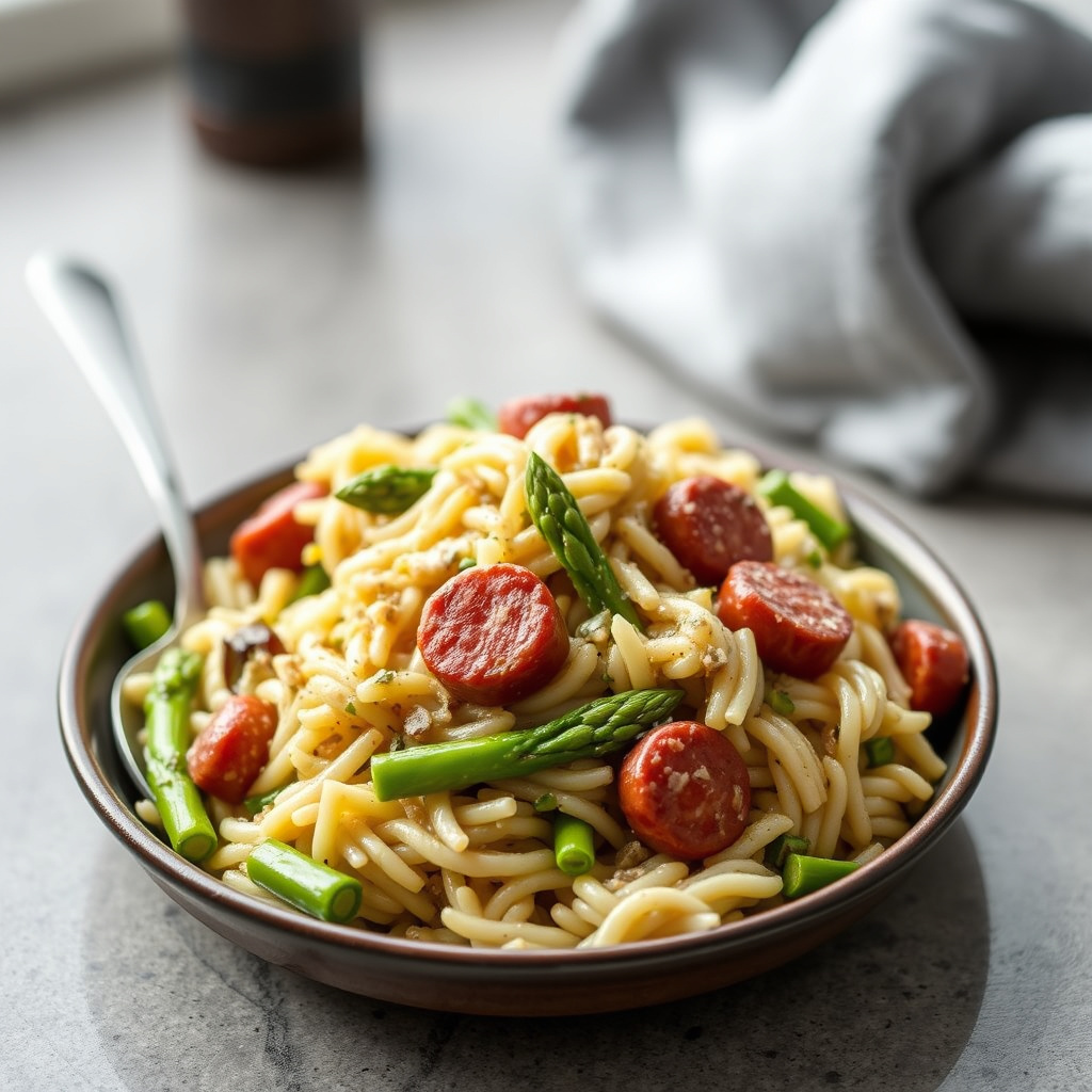 Salsiccia- og aspargessrisotto