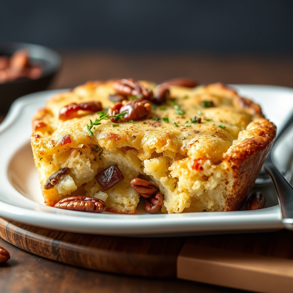 Salt bakverk med ovnsbakte sjalottløk, pekannøtter og urter