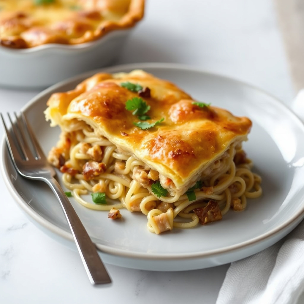 Salt nudelpai med bacon og tomatsaus