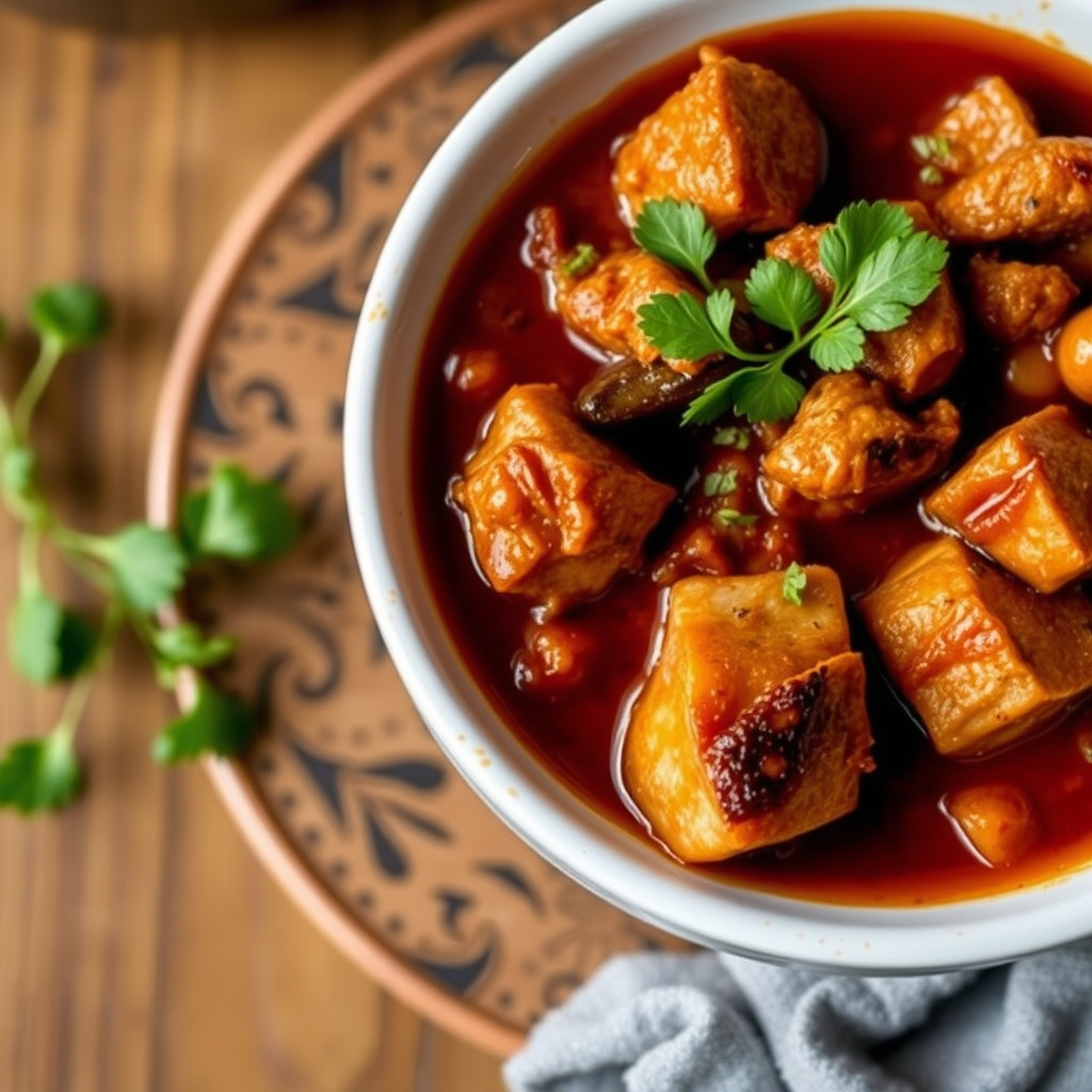 Salt og søt gryte med svinekjøtt og ancho-chili