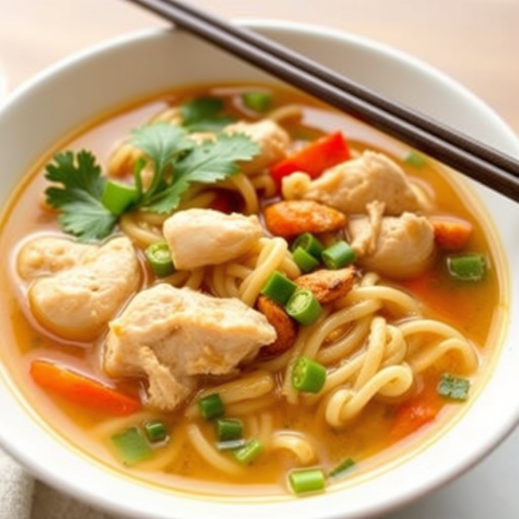 Salt og syrlig kylling- og nudelsuppe