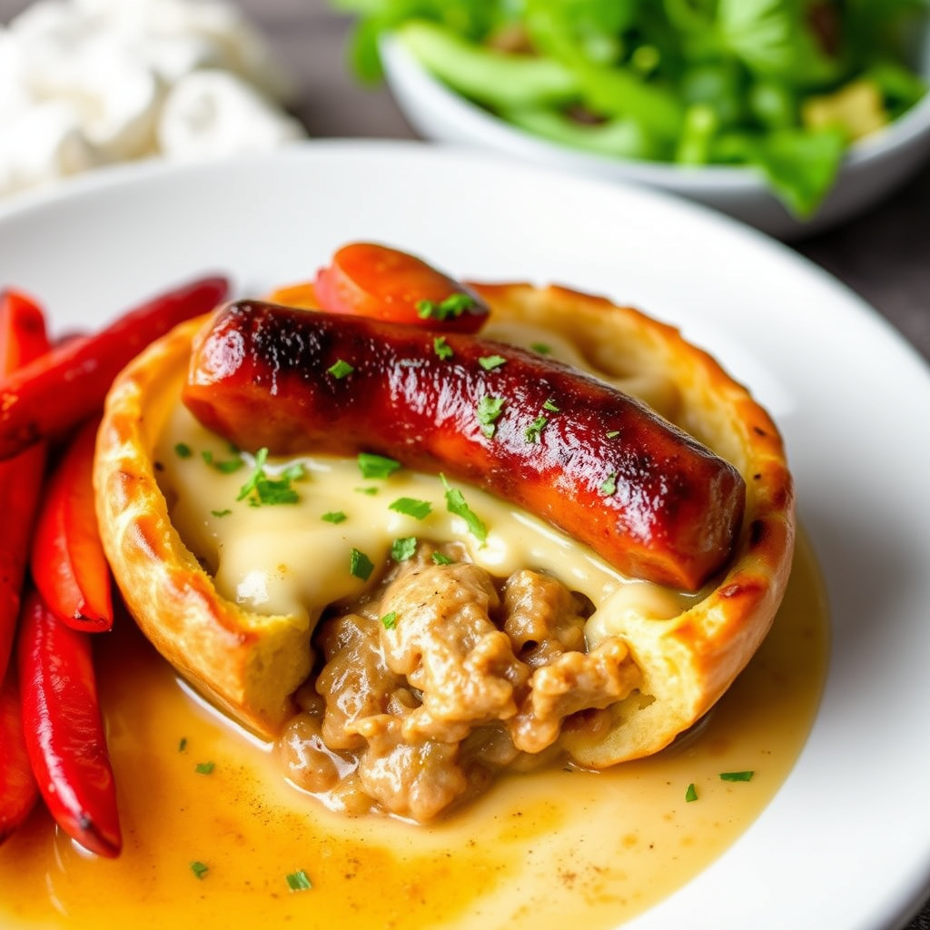 Salt pølse med sprøtt brød og pølser