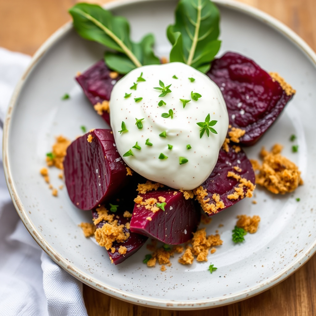 Saltetoppede rødbeter med pepperrotkrem fraiche