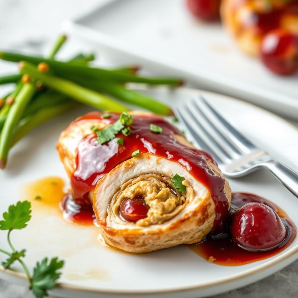 Saltfylt kyllingbryst med plommesaus