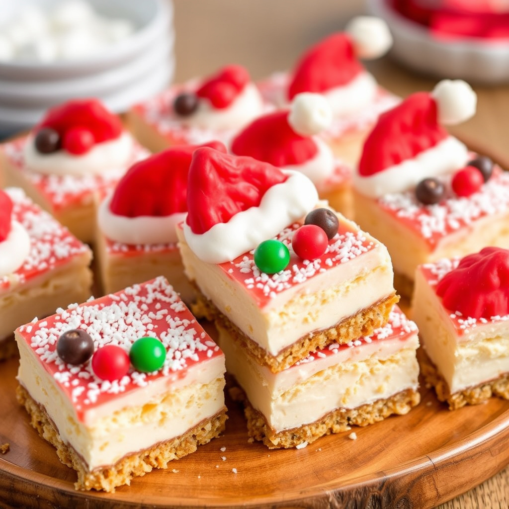 Santa-hatt Crispy-Treat Cheesecake-kvadrater