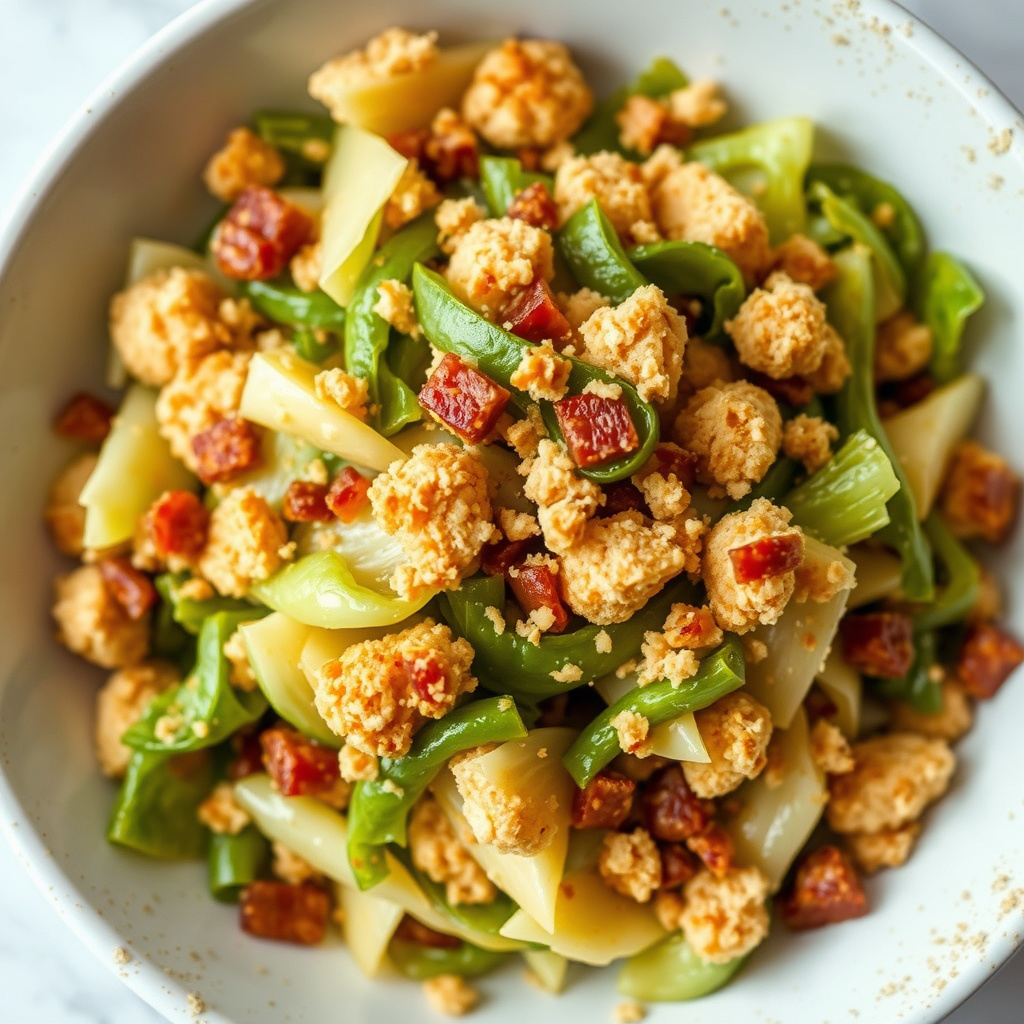 Sautert kål med sprø bacon og karve