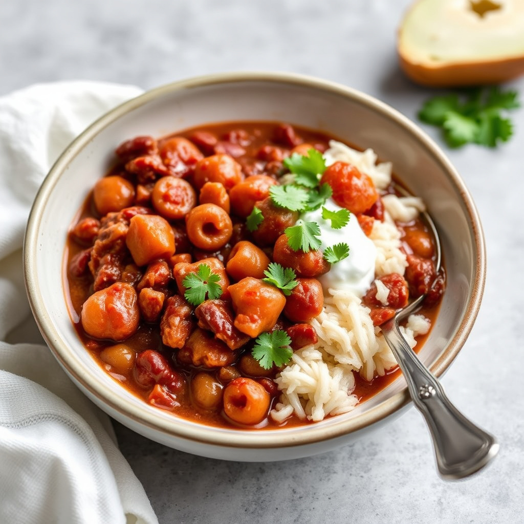 Sunn vegetarchili med søtpotet og tranebær