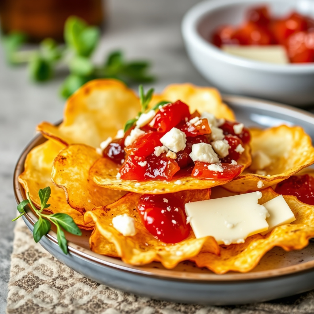 Serrano-chips med kvitjemarmelade og Manchego