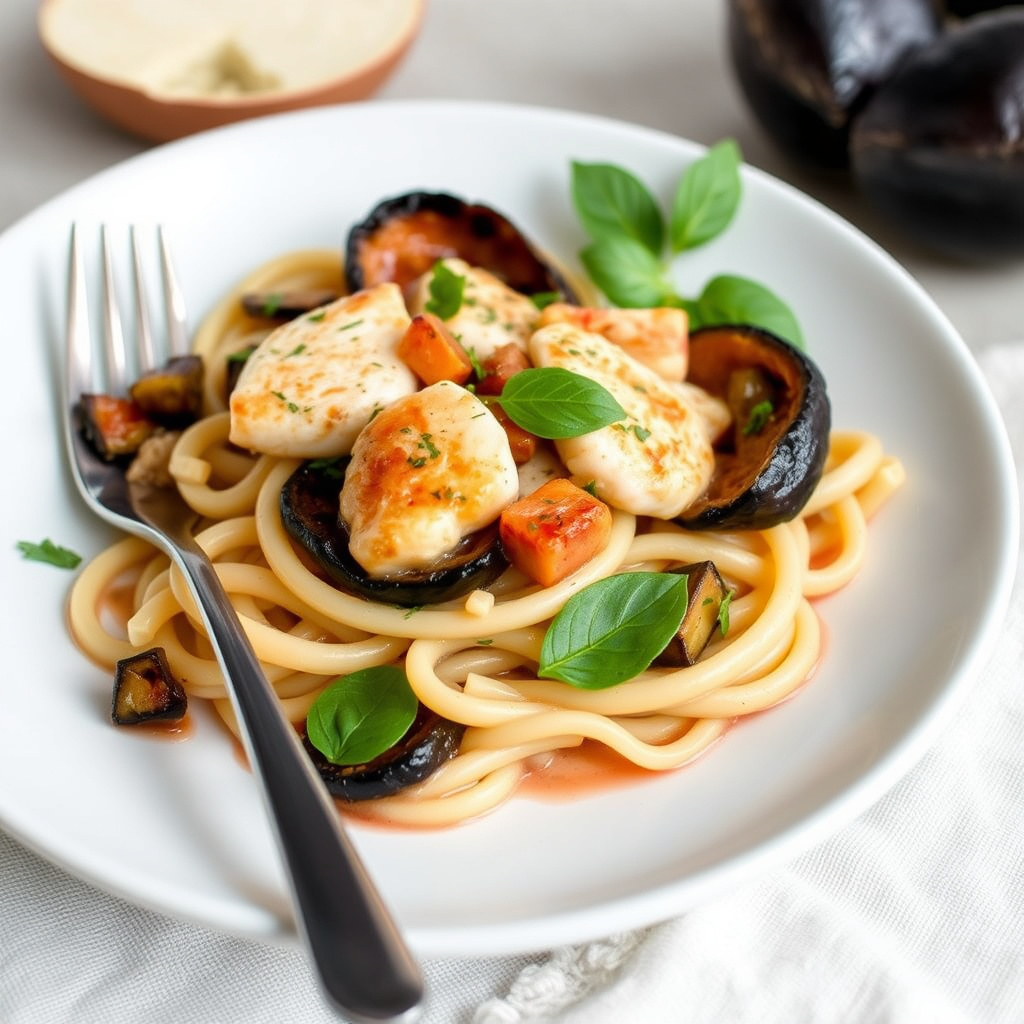 Sicilianske penne med sverdfisk og aubergine