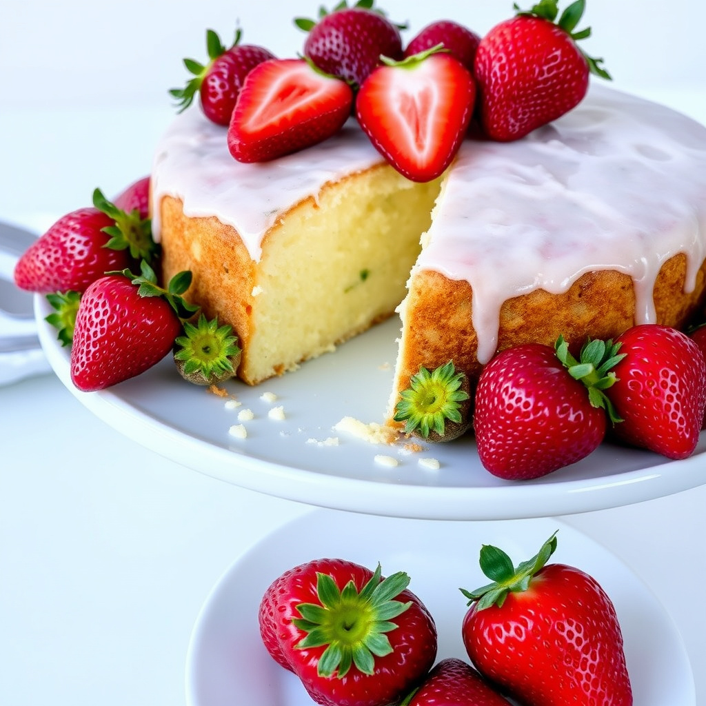Sitronkremkake med glasert jordbær