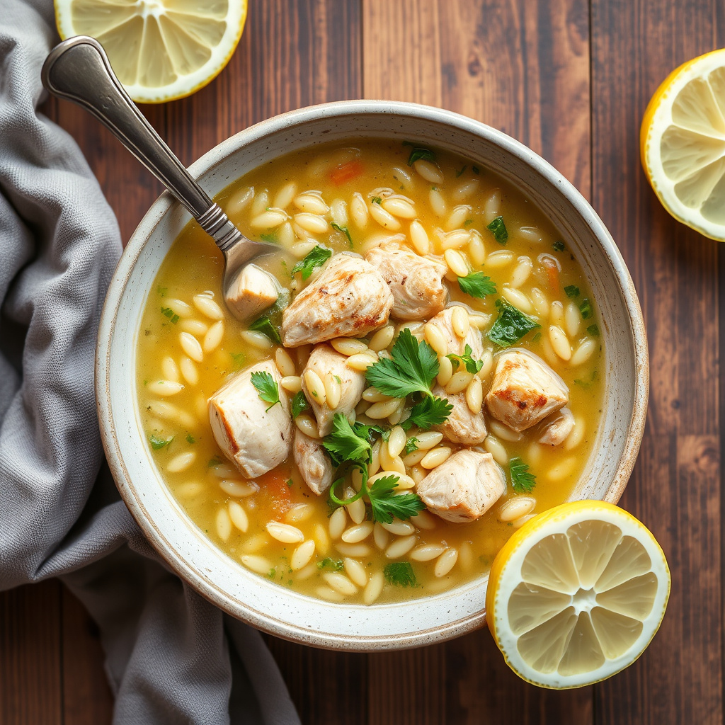 Sitronkylling- og orzosuppe