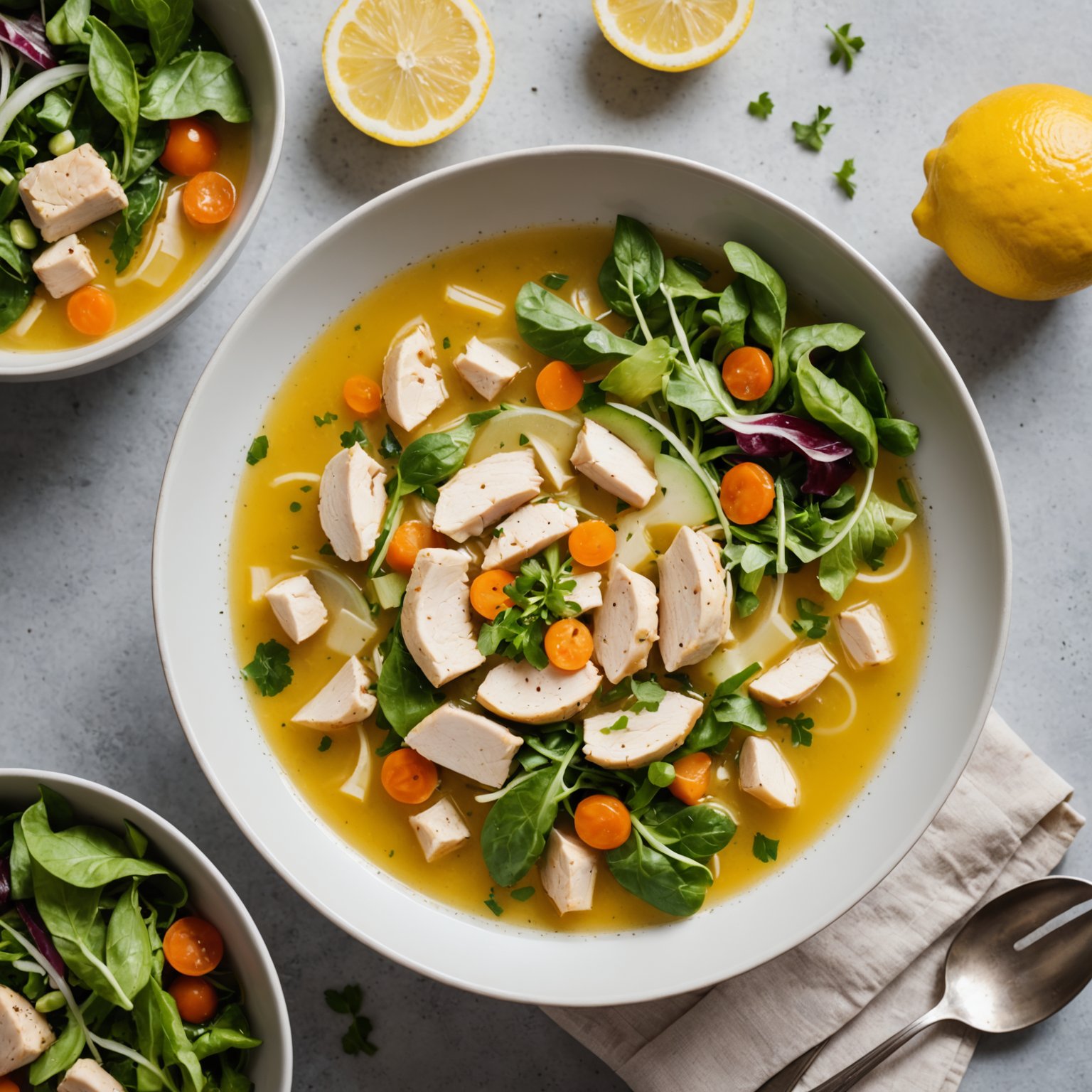Sitronkyllingsuppe og salat