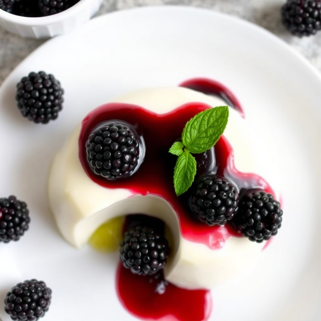 Sitronpanna cotta med bjørnebærsirup