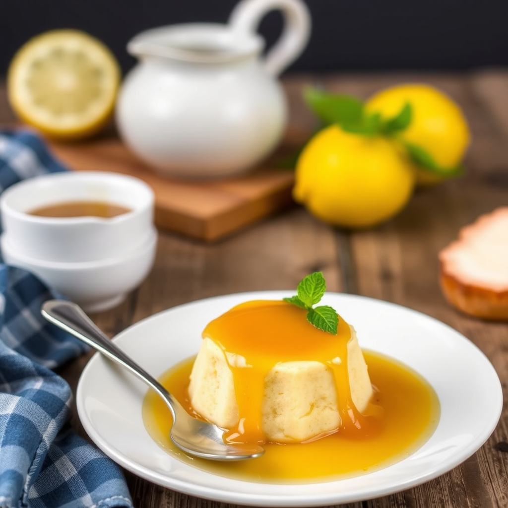 Sitronpuddingkake med hot toddy-saus