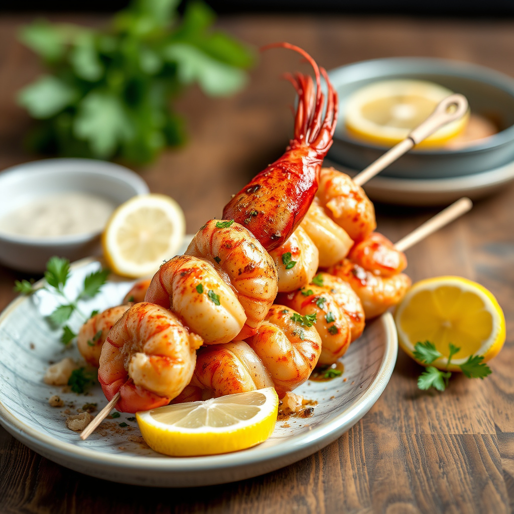 Sitrusgranitt med hummer-spyd