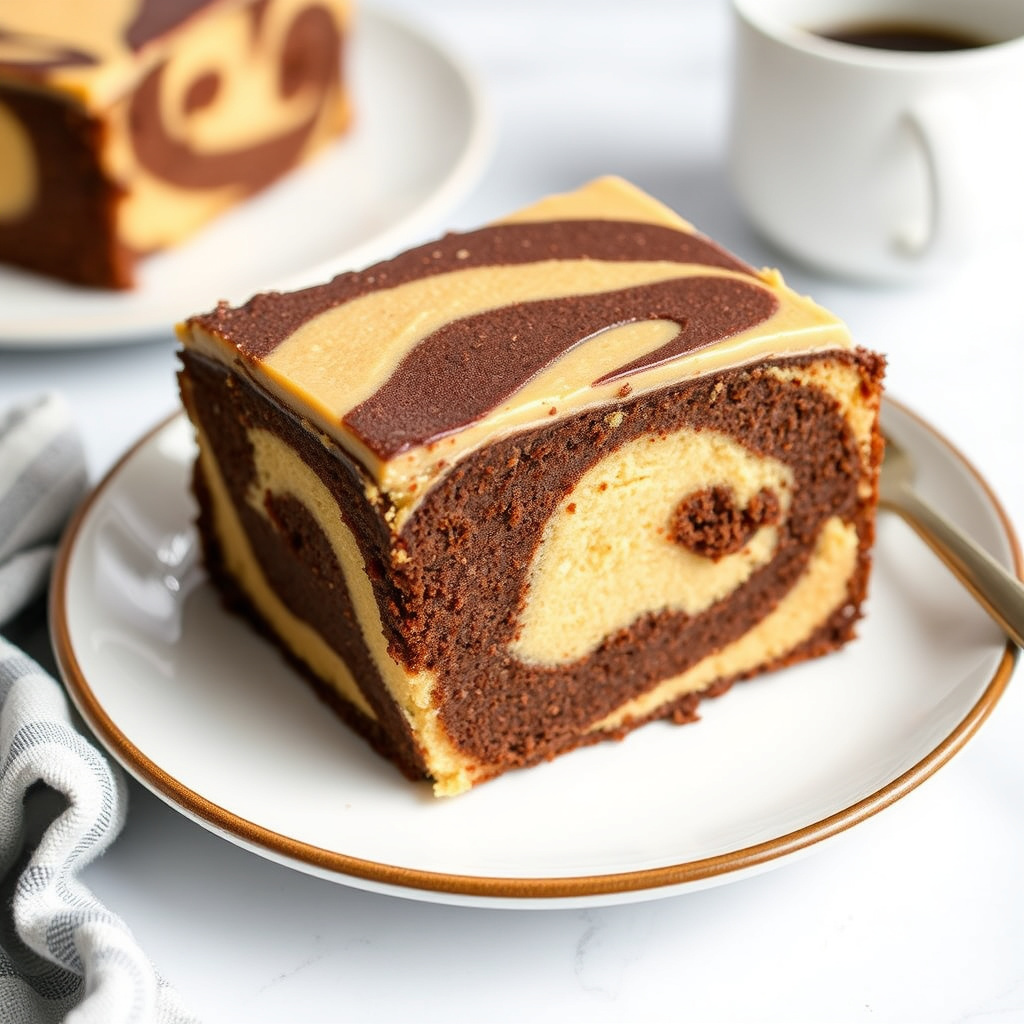 Sjokolad-peanøttsmør-marmor-kake