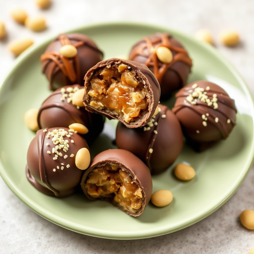Sjokolade-karamell-peanøtt-trøfler