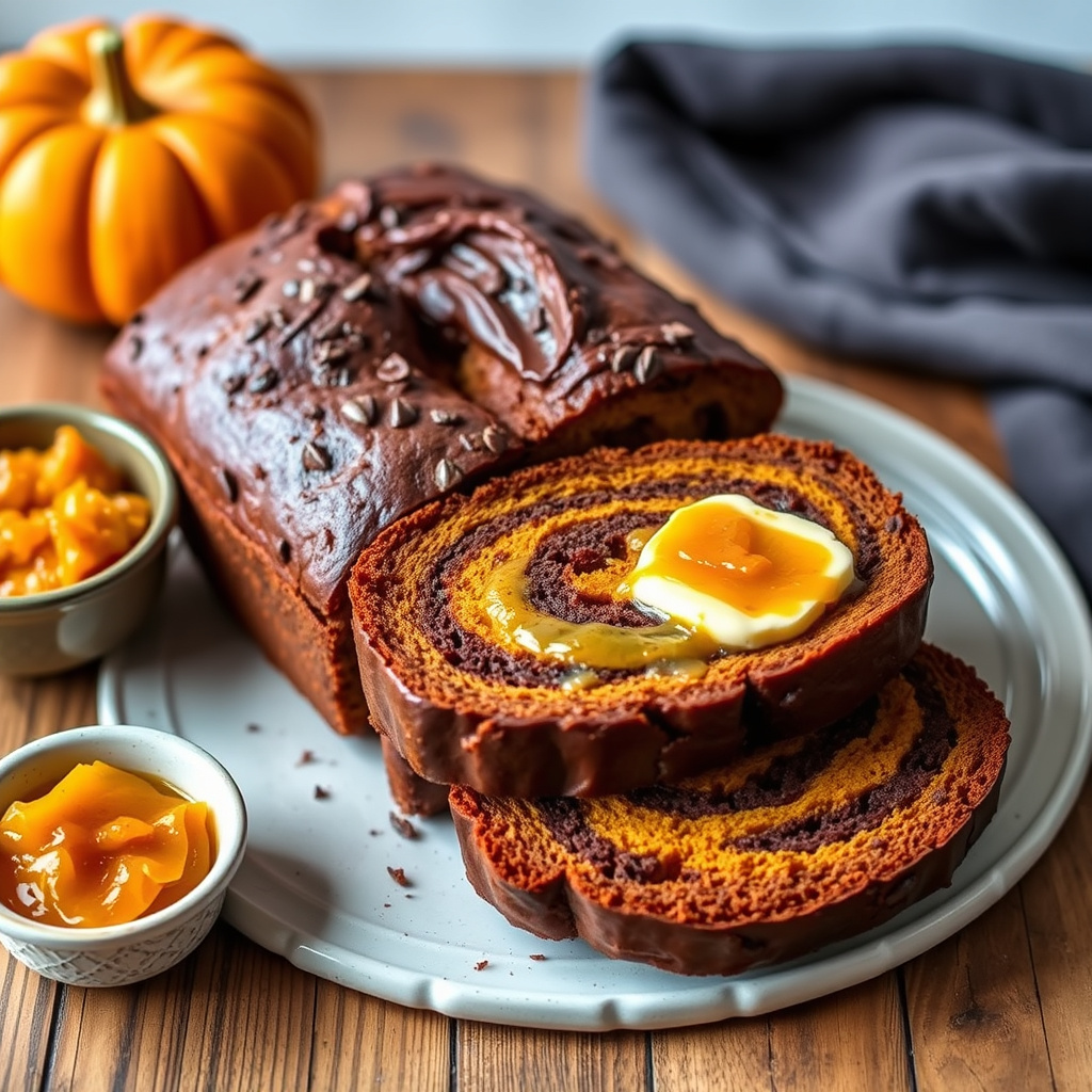 Sjokolade- og gresskarrørt brød med marmelade-smør