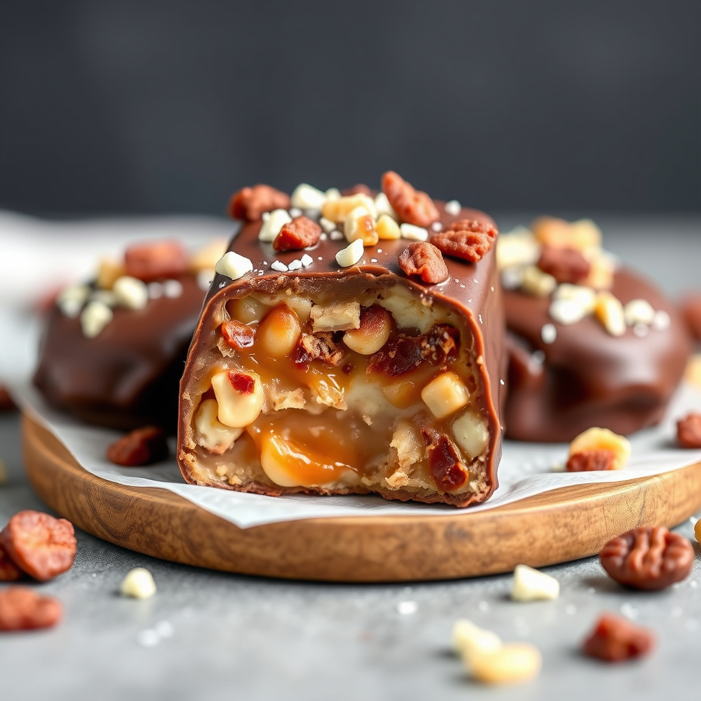 Sjokoladebelagt salt karamell-peanøtt-bacon tyggegummi