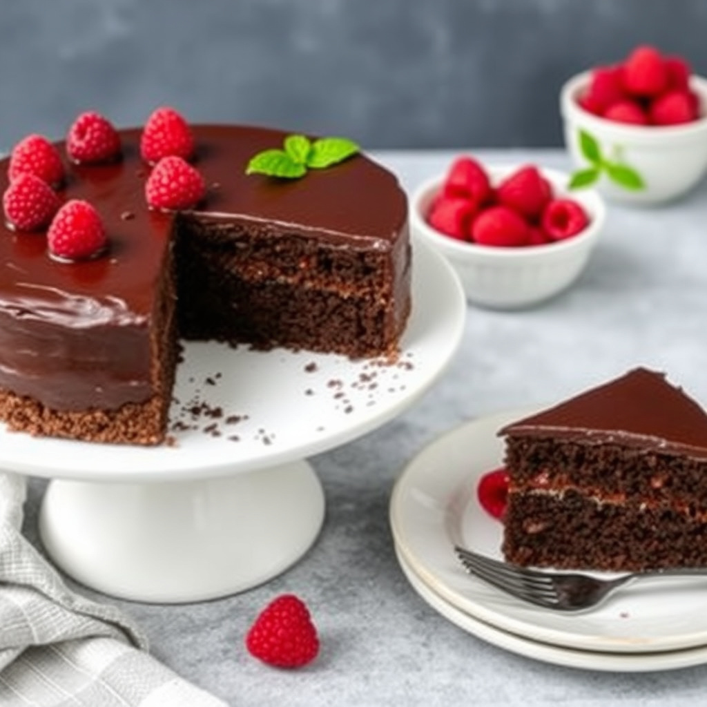 Sjokoladekake med bringebærganache