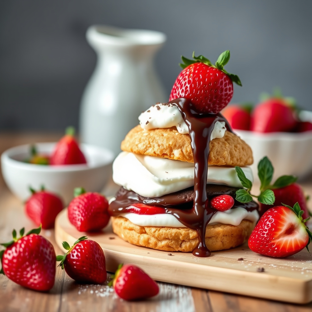 Sjokoladekrem med jordbær og shortcake