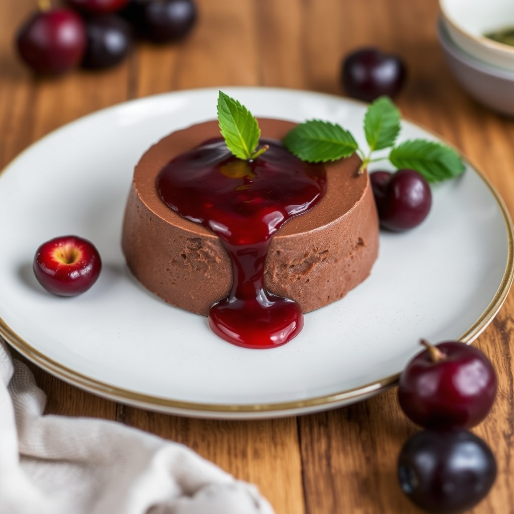 Sjokoladepate med fersk plommesaus