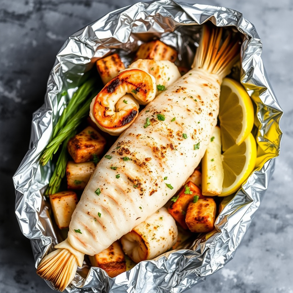 Sjømat grillet i folie