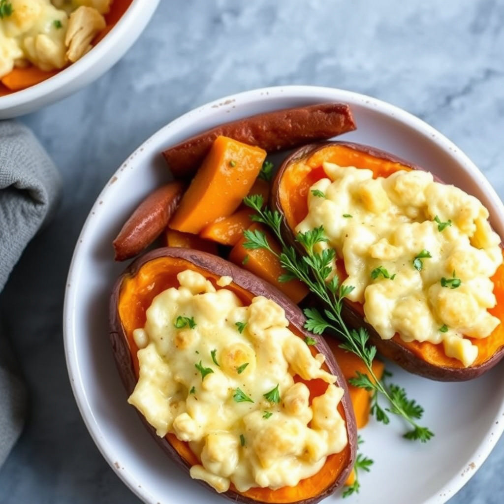 Skivede søtpoteter og butternut squash