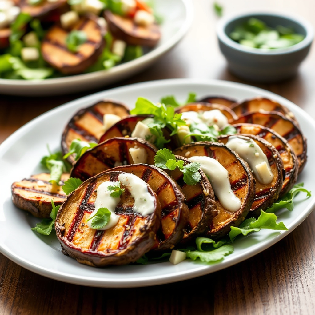 Skivet grillet portobellobasert sorters Caesar-salat