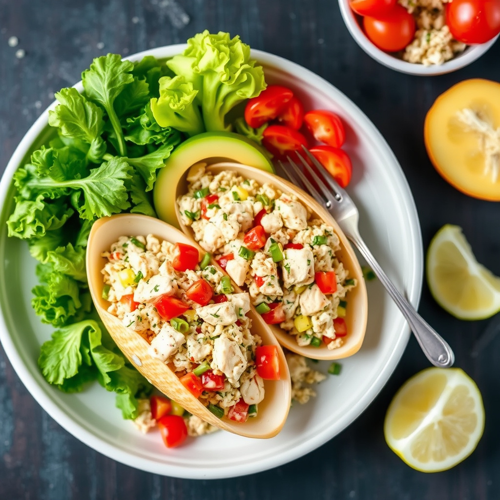 Pastaskjell fylt med kyllingsalat