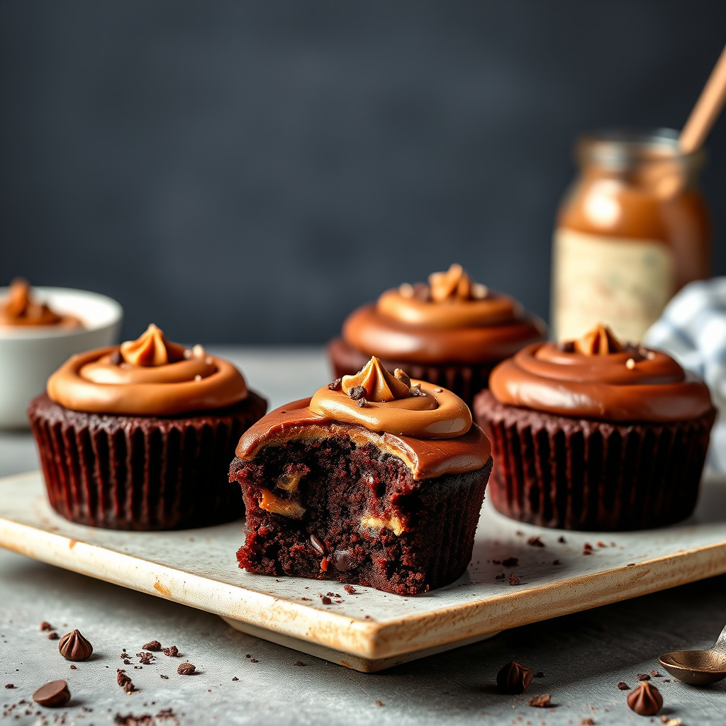 Smeltet peanøttsmør- og sjokoladekremfondantkaker