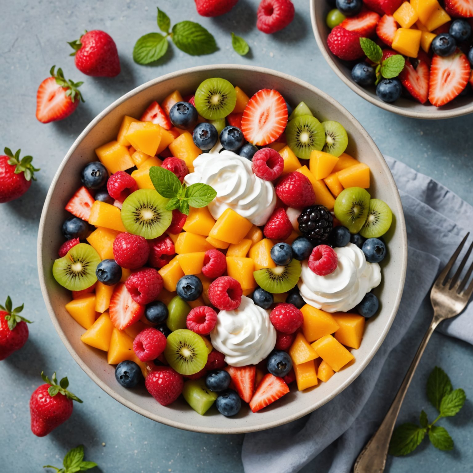 Sommerfruktsalat med pisket krem