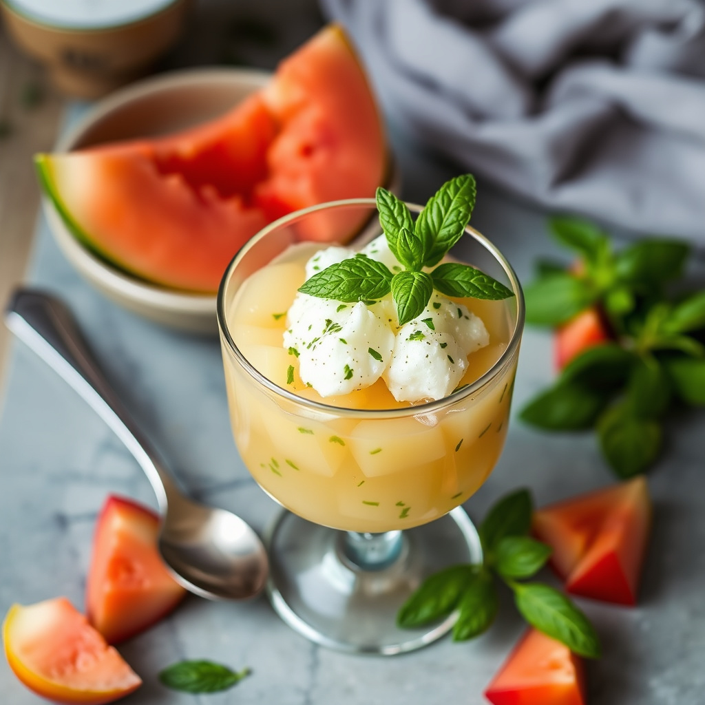 Sommermelon med basilikum-myntegranita